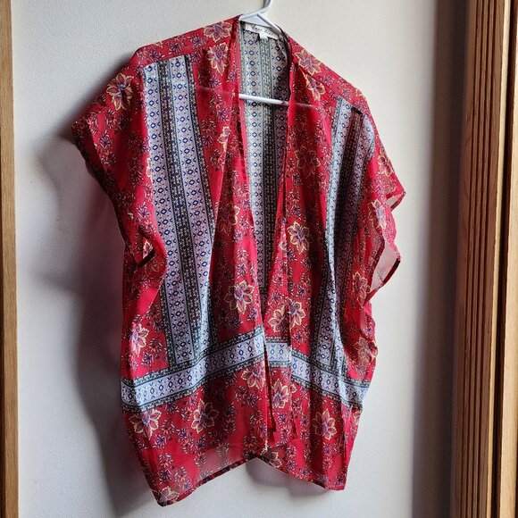 Love Tree Sheer Red Bohemian Style Open Blouse Size Small - Picture 3 of 15